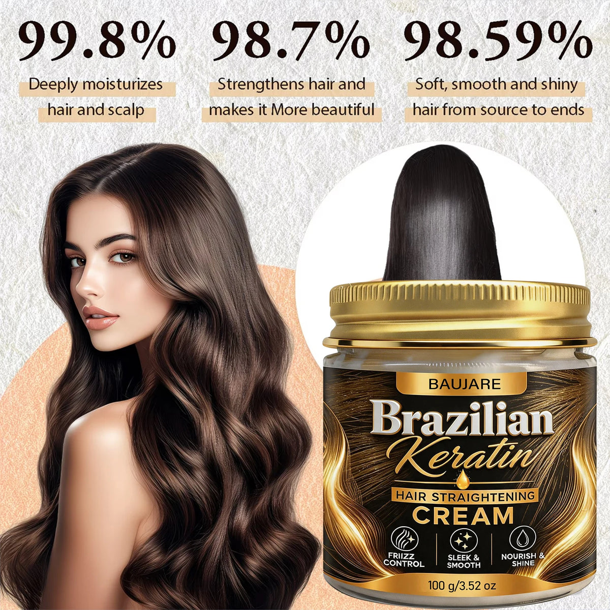 Brazilian Keratin Hair Straightening Cream Anti‑Frizz Nourish Smooth Shine Repair Dry Frizzy Damaged Hair Care Treatment Cream