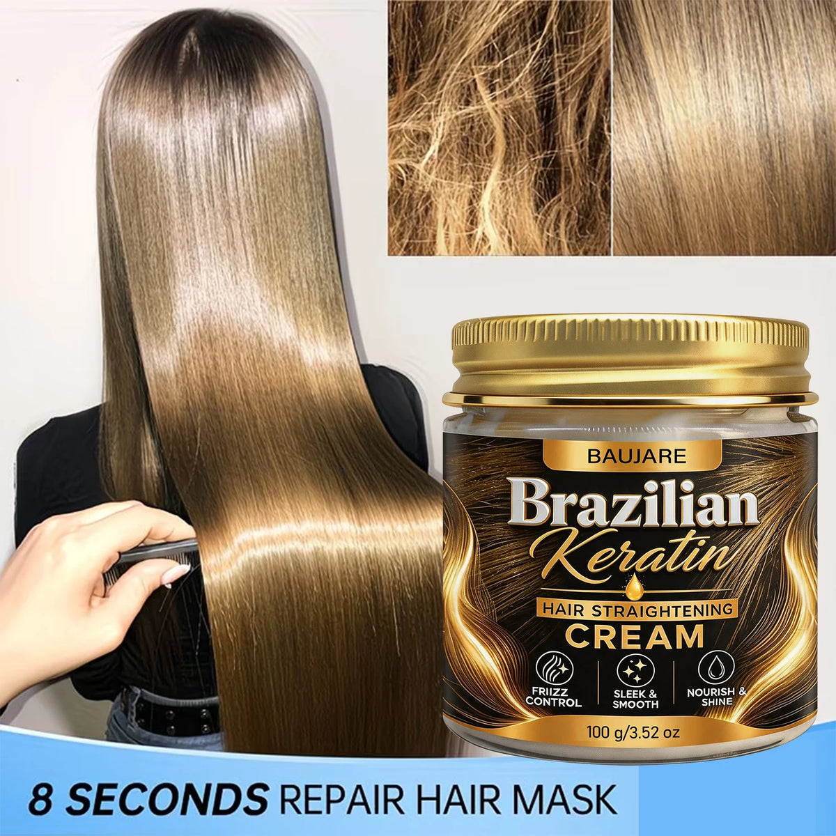 Brazilian Keratin Hair Straightening Cream Anti‑Frizz Nourish Smooth Shine Repair Dry Frizzy Damaged Hair Care Treatment Cream