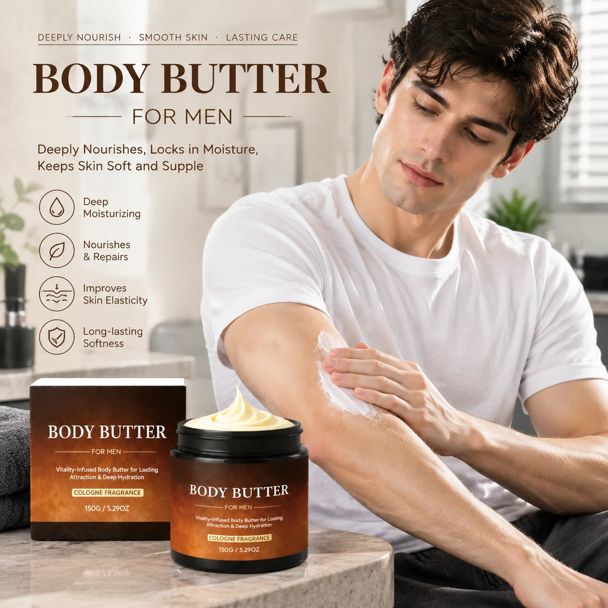 Body Butter for Man Fragrance Cologne Long Lasting Deep Hydration Shea Butter Daily Moisturizing Body Cream for Dry Skin Care