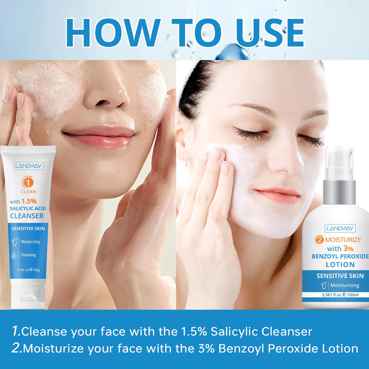 Gentle Clarifying Duo: 1.5% Salicylic Acid Cleanser & 3% Benzoyl Peroxide Lotion