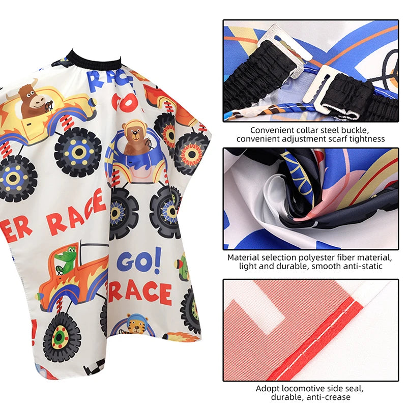 NEW Kids Cartoon Car Haircut Hairdresser Cape Professional Hair-Cut Salon Barber Wrap Cutting Gown Hair Care Styling Supplies