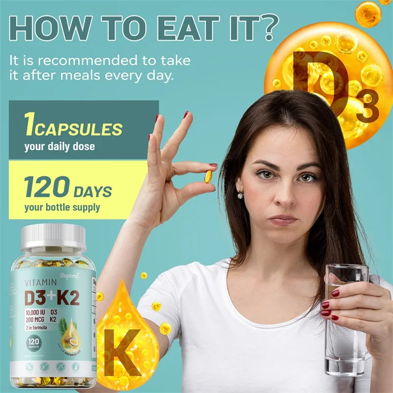 Vitamin D3 + K2 Softgels for Bone, Heart & Immune Support