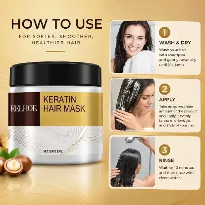 Keratin Hair Treatment Mask Deep Nourish Revive Dry Frizzy Hair Strands Hydrate Smooth Tresses Preserve Glossy Radiant Shine