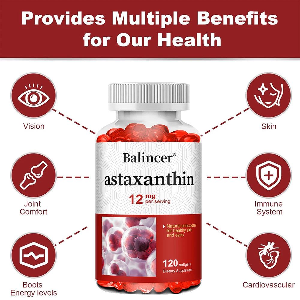 Astaxanthin 12mg Softgels for Eye, Skin & Joint Support