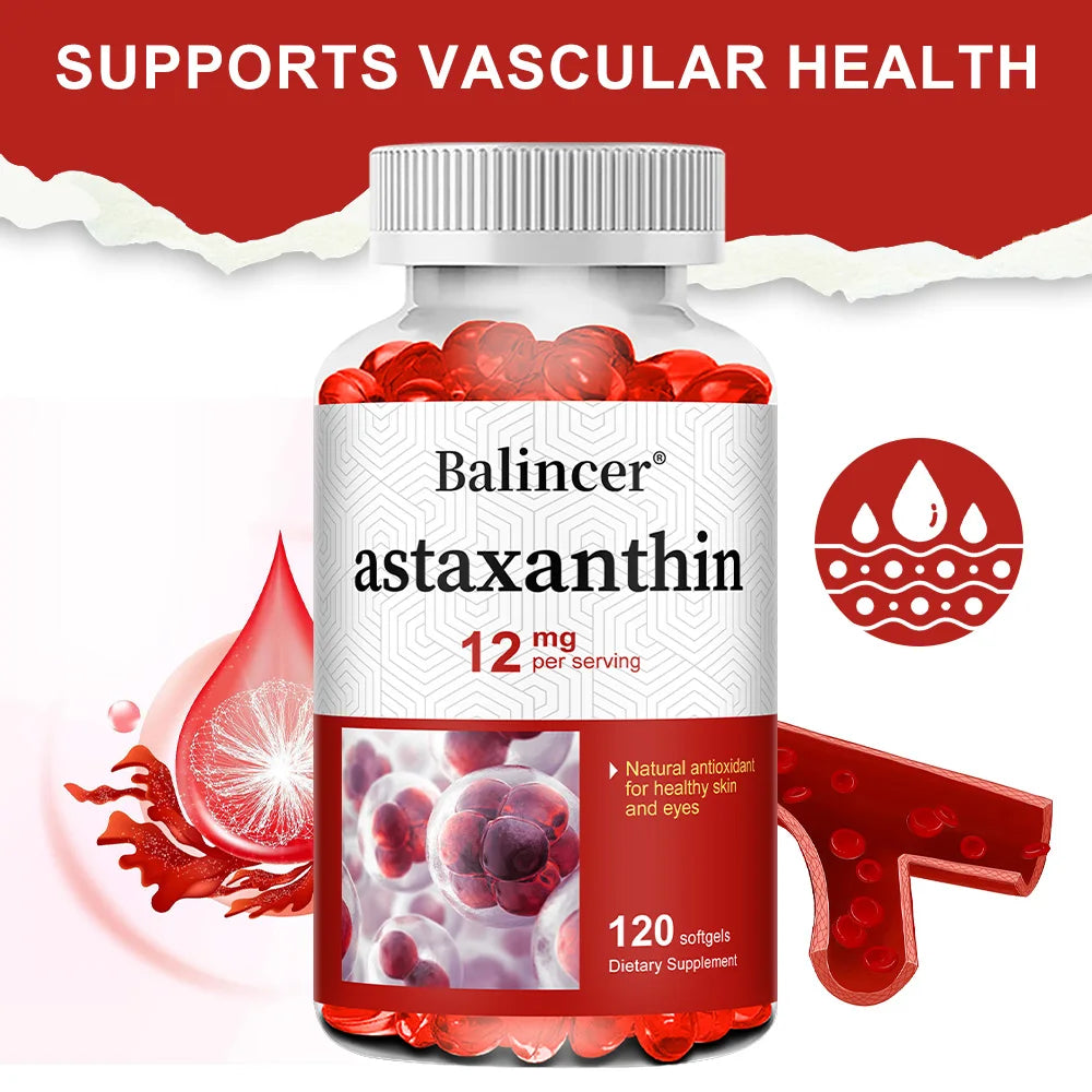 Astaxanthin 12mg Softgels for Eye, Skin & Joint Support