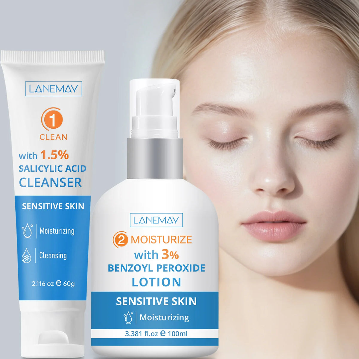Gentle Clarifying Duo: 1.5% Salicylic Acid Cleanser & 3% Benzoyl Peroxide Lotion