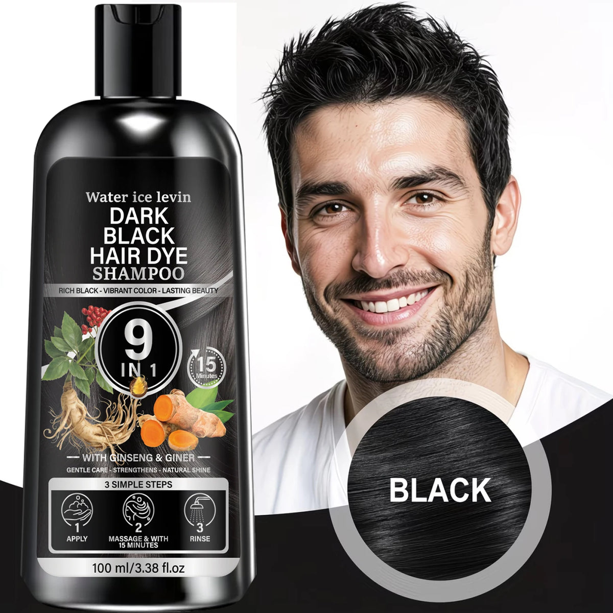 9‑in‑1 Herbal Black Hair‑Nourishing Shampoo With Ginseng Ginger Boost Hair Shine Soften Dry Strands Gentle Daily Hair Care