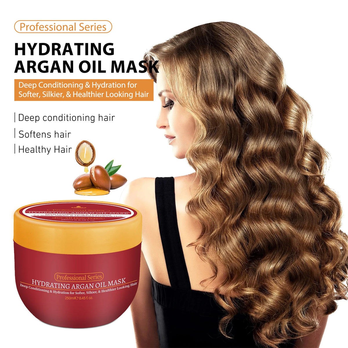 250ml Hydrating Argan Oil Hair Mask Deep Conditioning Care for All Hair Types Softens & Strengthens Dry or Damaged Hair