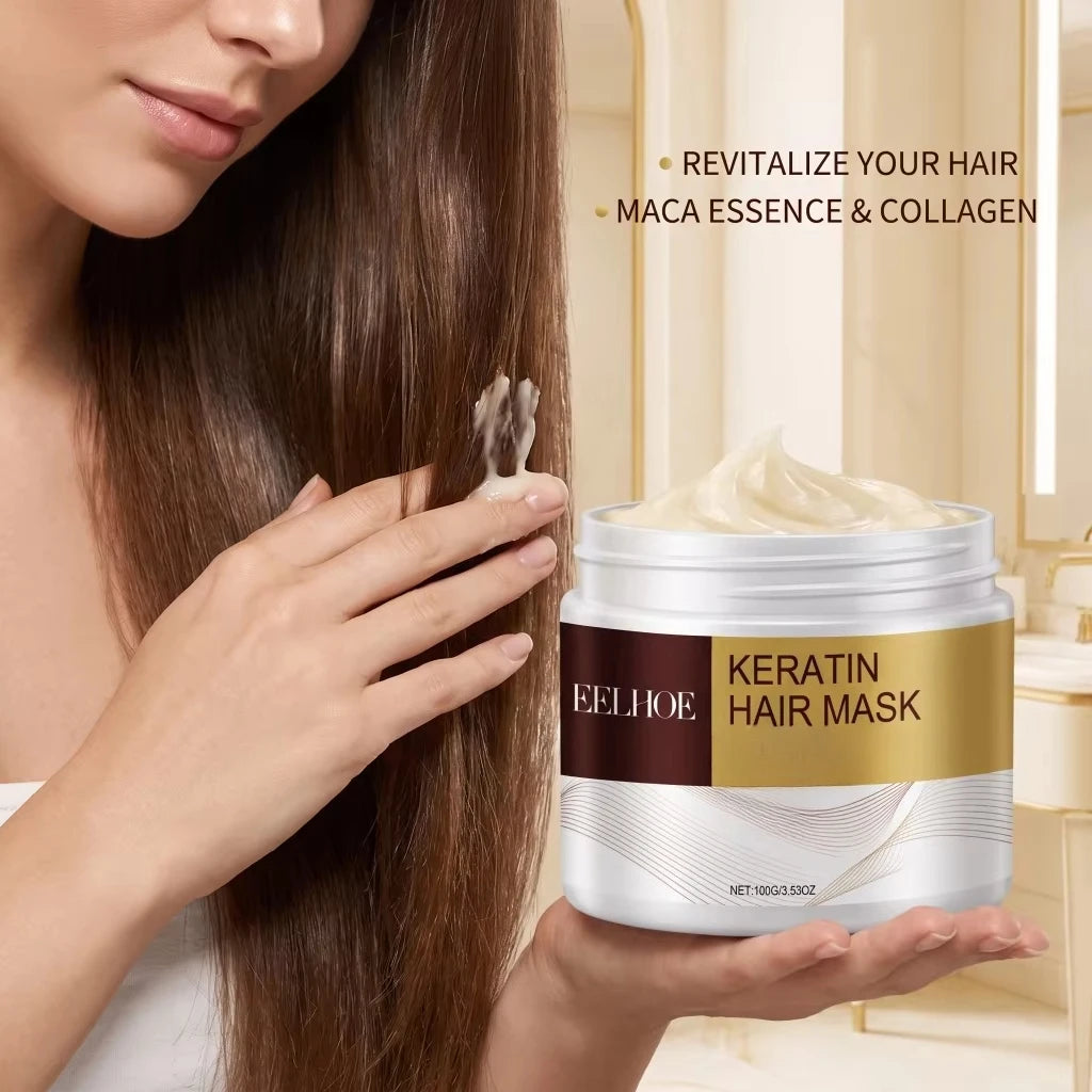 Keratin Hair Treatment Mask Deep Nourish Revive Dry Frizzy Hair Strands Hydrate Smooth Tresses Preserve Glossy Radiant Shine