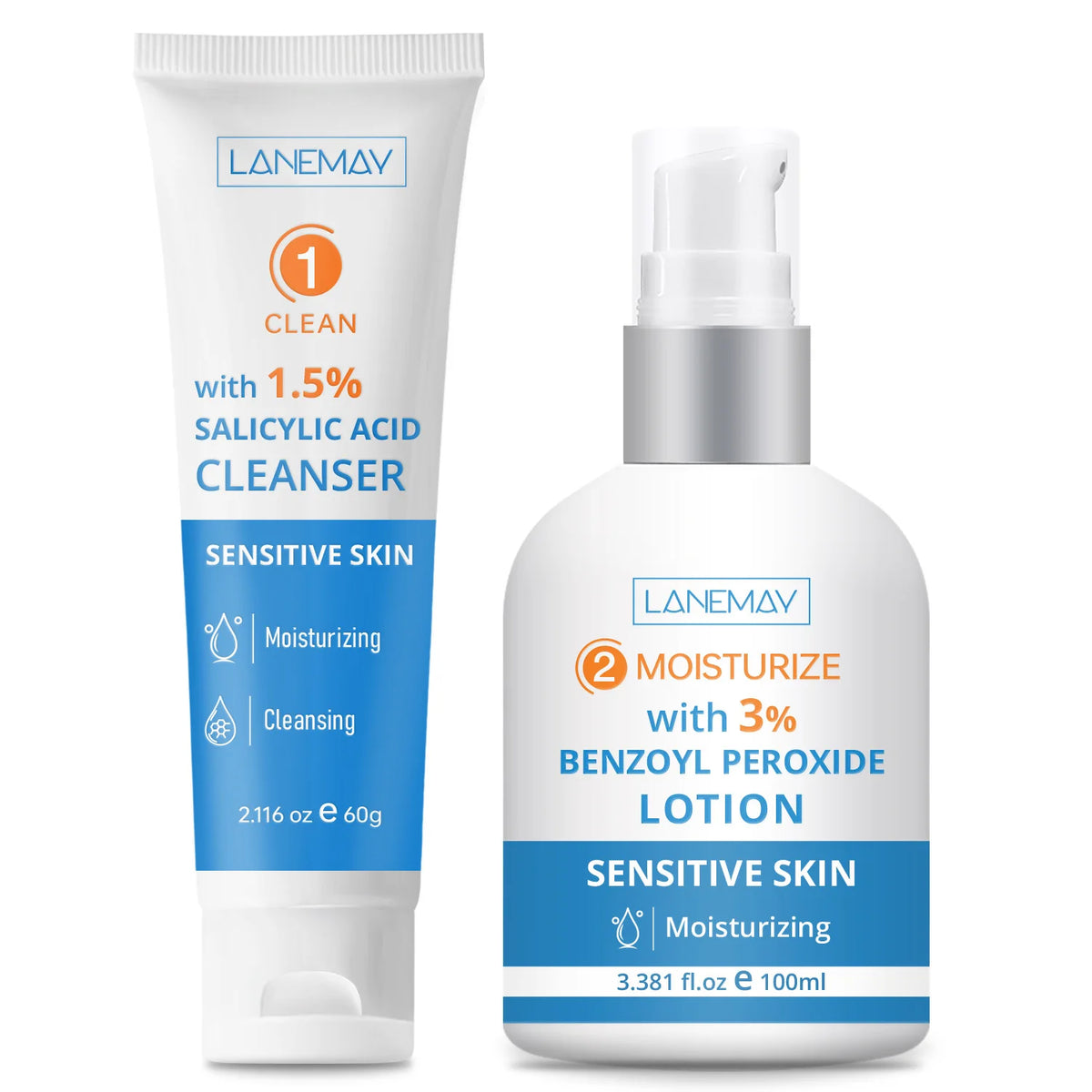 Gentle Clarifying Duo: 1.5% Salicylic Acid Cleanser & 3% Benzoyl Peroxide Lotion