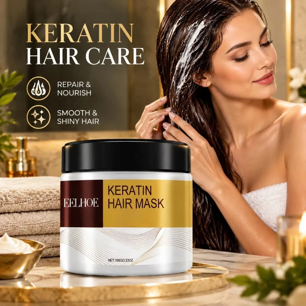 Keratin Hair Treatment Mask Deep Nourish Revive Dry Frizzy Hair Strands Hydrate Smooth Tresses Preserve Glossy Radiant Shine