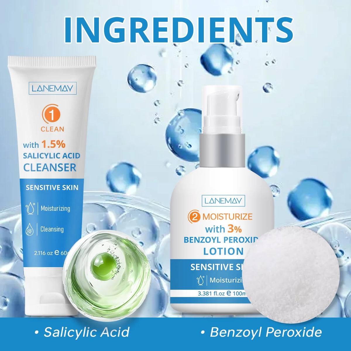Gentle Clarifying Duo: 1.5% Salicylic Acid Cleanser & 3% Benzoyl Peroxide Lotion