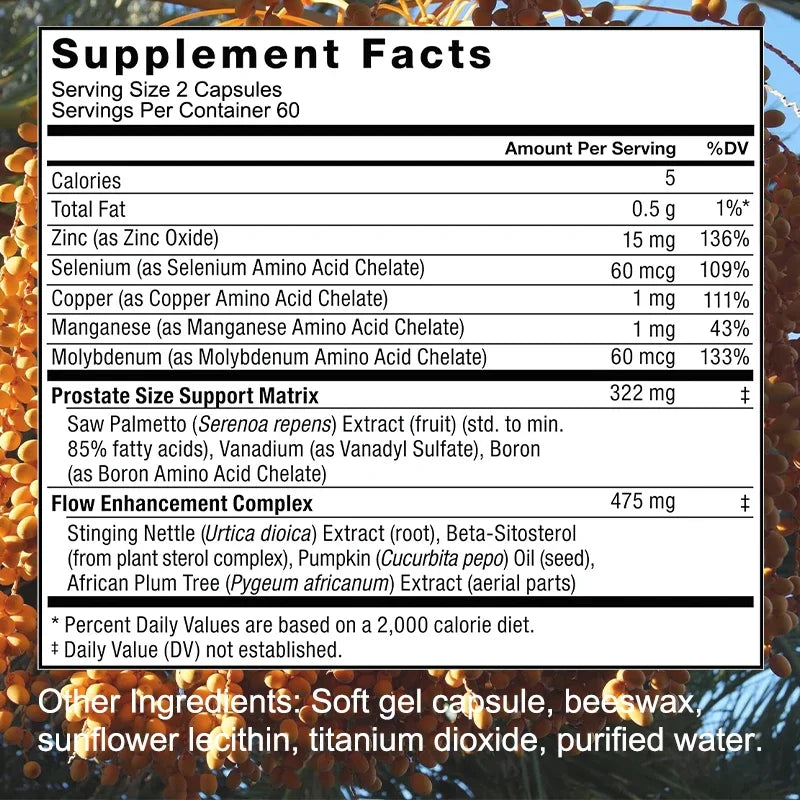 Saw Palmetto & Beta-Sitosterol Capsules for Prostate Health & Hair Support