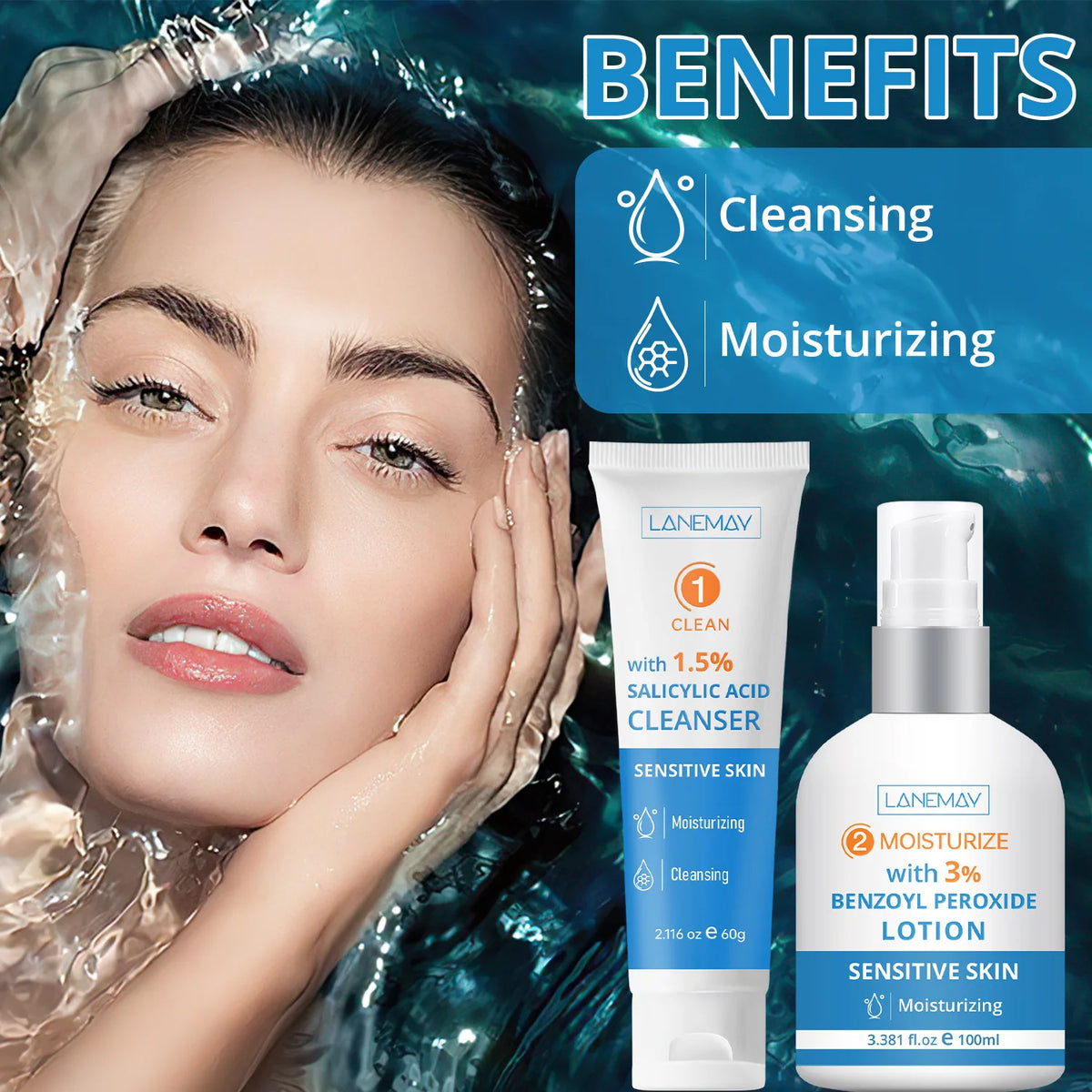 Gentle Clarifying Duo: 1.5% Salicylic Acid Cleanser & 3% Benzoyl Peroxide Lotion