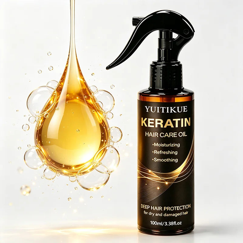Keratin Hair Oil Spray Hydrate Dry Damaged Hair Anti Frizz Smooth Tangle Refreshing Heat Protection Hair Repair Care Mist