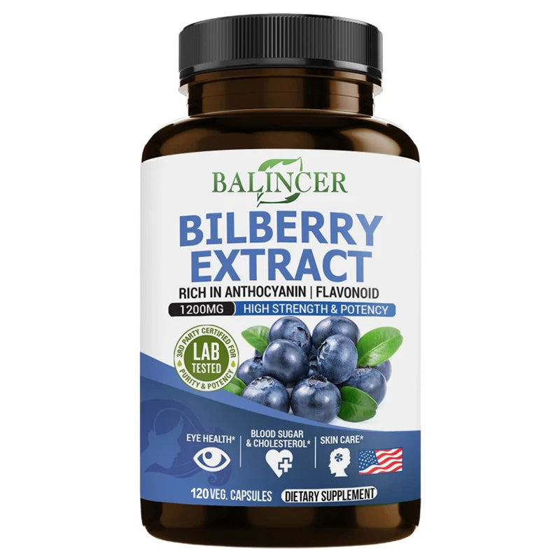 Bilberry Extract Supplement, Helps Maintain Eye and Vision Health, Anti-aging, Promotes Brain Health, Protects Vision Health