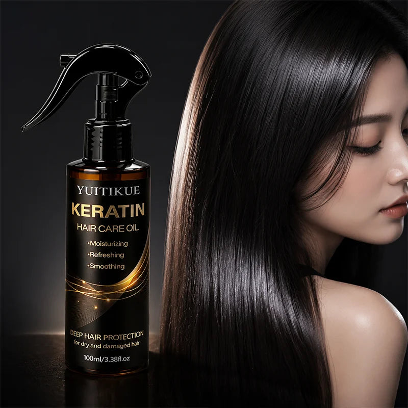 Keratin Hair Oil Spray Hydrate Dry Damaged Hair Anti Frizz Smooth Tangle Refreshing Heat Protection Hair Repair Care Mist